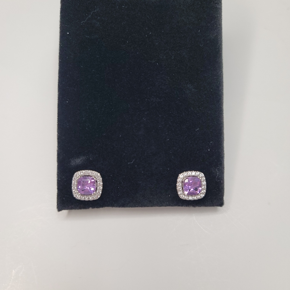 Purple Amethyst with Lab Created White Sapphire Stud Earrings